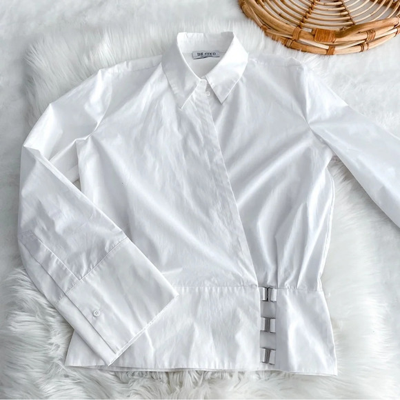 The Attico Delia Cotton Poplin Wrap Front Blouse Top White Faux Button Up - Picture 13 of 16